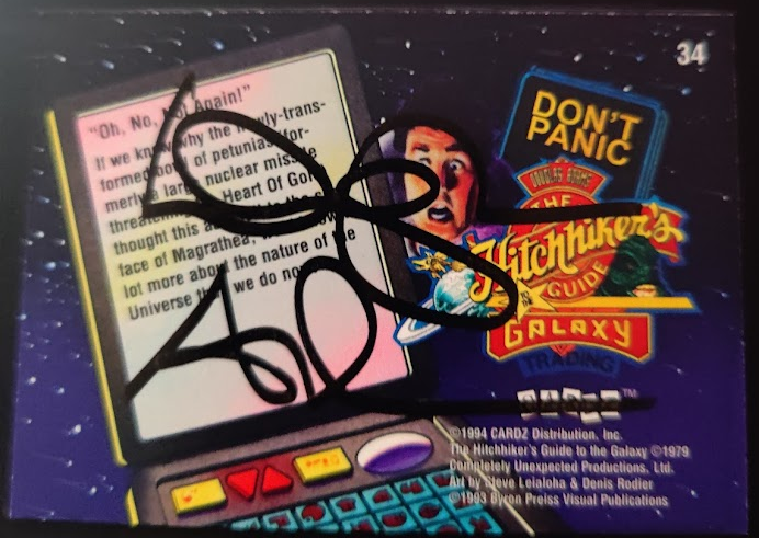 Douglas Adams Autographed H2G2 Hitchhikers Guide to the Galaxy Trading Card 'Oh No Not Again'
